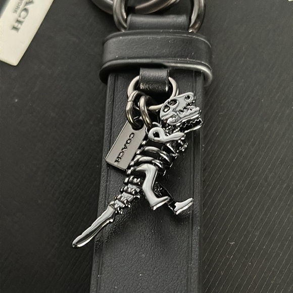 NWT Coach Black Leather Rexy Charm Loop Bag Charm keychain FOB Dinosaur - Picture 2 of 7